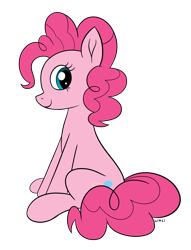 Size: 2048x2680 | Tagged: safe, artist:wapamario63, imported from ponybooru, pinkie pie, earth pony, pony, colored, cute, female, flat colors, looking back, mare, simple background, sitting, smiling, solo, transparent background