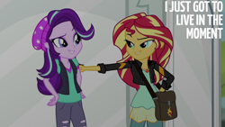 Size: 1920x1080 | Tagged: safe, edit, edited screencap, editor:quoterific, imported from derpibooru, screencap, starlight glimmer, sunset shimmer, human, equestria girls, mirror magic, spoiler:eqg specials, duo, lidded eyes, lip bite, looking at each other, looking at someone, raised eyebrow, smiling, text