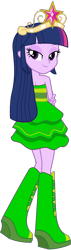 Size: 422x1485 | Tagged: safe, artist:fireluigi29, imported from derpibooru, twilight sparkle, human, equestria girls, bare shoulders, big crown thingy, boots, clothes, crown, dress, element of magic, fall formal outfits, high heel boots, jewelry, regalia, shoes, simple background, sleeveless, solo, strapless, tiara, transparent background