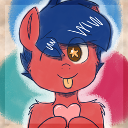 Size: 1200x1200 | Tagged: safe, artist:thebadbadger, imported from derpibooru, oc, oc only, oc:phire demon, pony, heart, solo, starry eyes, style emulation, tongue out, wingding eyes
