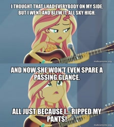 Size: 800x892 | Tagged: safe, edit, edited screencap, imported from derpibooru, screencap, sunset shimmer, human, equestria girls, equestria girls series, let it rain, spoiler:eqg series (season 2), guitar, musical instrument, ripped pants (spongebob episode), spongebob squarepants