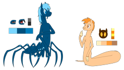 Size: 8019x4512 | Tagged: safe, artist:emc-blingds, imported from derpibooru, oc, oc only, anthro, lamia, monster pony, original species, spiderpony, duo, reference sheet, simple background, smiling, transparent background