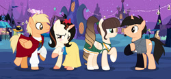 Size: 1280x592 | Tagged: safe, artist:cindystarlight, imported from derpibooru, oc, oc only, oc:cindy, oc:sara butterfly, pegasus, pony, unicorn, base used, clothes, costume, female, male, mare, nightmare night costume, stallion