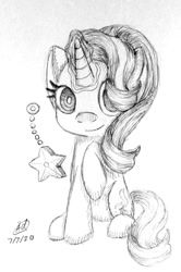 Size: 796x1200 | Tagged: safe, artist:mcpearly, imported from derpibooru, starlight glimmer, pony, unicorn, grayscale, magic, monochrome, raised hoof, sketch, solo, stars, telekinesis, traditional art