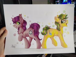 Size: 4608x3456 | Tagged: safe, artist:julunis14, imported from derpibooru, oc, oc only, oc:macter, oc:redomir, pony, unicorn, chest fluff, ear fluff, glasses, traditional art