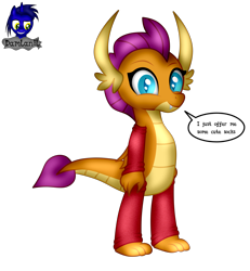 Size: 3840x4154 | Tagged: safe, alternate version, artist:damlanil, imported from derpibooru, smolder, dragon, clothes, comic, cute, dragon wings, dragoness, eyelashes, female, happy, horns, leg warmers, looking at you, show accurate, simple background, smiling, smolderbetes, socks, solo, speech bubble, standing, text, transparent background, vector, wings