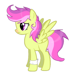 Size: 2962x2928 | Tagged: safe, artist:taeko, imported from derpibooru, oc, oc only, oc:defiant fruit, pegasus, pony, 2022, bandage, female, frown, magical lesbian spawn, mare, no source, offspring, parent:banana bliss, parent:scootaloo, parents:bananaloo, pegasus oc, simple background, transparent background