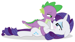 Size: 3840x2160 | Tagged: safe, artist:georgegarza01, imported from derpibooru, rarity, spike, dragon, unicorn, blushing, cute, female, high res, looking at each other, looking at someone, loving gaze, lying down, male, mare, raribetes, shipping, show accurate, simple background, sparity, spikabetes, straight, transparent background, vector, winged spike, wings