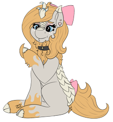 Size: 844x911 | Tagged: safe, artist:gray star, derpibooru exclusive, imported from derpibooru, oc, oc only, oc:gray star, kirin, bow, choker, cloven hooves, female, hair bow, happy, kirin oc, kirin-ified, mare, night, piercing, scales, simple background, smiling, solo, species swap, tail, tail bow, transparent background