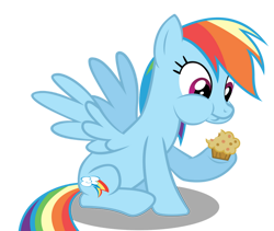 Size: 972x822 | Tagged: safe, artist:derpwave, imported from derpibooru, rainbow dash, pegasus, pony, female, food, mare, muffin, shadow, simple background, solo, transparent background, vector