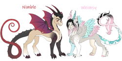 Size: 4000x2000 | Tagged: safe, artist:dozyarts, imported from derpibooru, oc, oc:nimble, oc:whimsy, draconequus, female, male, offspring, parent:discord, parents:canon x oc, simple background, white background