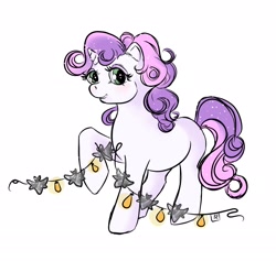 Size: 2048x1942 | Tagged: safe, artist:moonshineleo, artist:streakyfreak, imported from derpibooru, sweetie belle, pony, unicorn, female, filly, foal, halloween, holiday, lights, looking at you, nightmare night, simple background, solo, white background