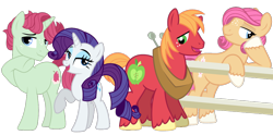 Size: 1434x714 | Tagged: safe, artist:pertsnstuff, imported from derpibooru, big macintosh, rarity, oc, oc:ciderapple purée, oc:sweetapple blossom, earth pony, pony, unicorn, base used, bipedal, bipedal leaning, family, female, leaning, male, mare, offspring, parent:big macintosh, parent:rarity, parents:rarimac, rarimac, shipping, simple background, stallion, straight, transparent background