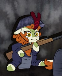 Size: 1080x1339 | Tagged: artist needed, safe, imported from derpibooru, autumn blaze, kirin, clothes, drawthread, gun, hat, meme, ponified meme, ponybooru import, rifle, sks, vietcong, vietnam war, weapon