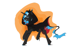 Size: 3508x2480 | Tagged: safe, artist:hrabiadeblacksky, imported from derpibooru, oc, oc only, oc:hrabia de black sky, undead, unicorn, vampire, vampony, blue eyes, cloak, clothes, halloween, holiday, hood, orange background, simple background, solo, transparent background