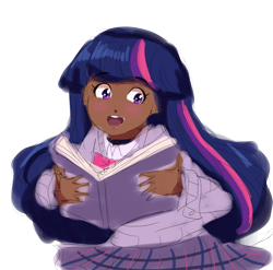 Size: 2100x2076 | Tagged: safe, artist:theladysknight, imported from derpibooru, twilight sparkle, human, book, dark skin, female, high res, humanized, open mouth, simple background, transparent background