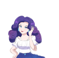 Size: 2100x2076 | Tagged: safe, artist:theladysknight, imported from derpibooru, rarity, human, ear piercing, earring, humanized, jewelry, light skin, lipstick, looking at you, piercing, shoulderless, simple background, smiling, smiling at you, solo, transparent background