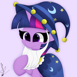 Size: 3000x3000 | Tagged: safe, artist:daftramms, imported from derpibooru, twilight sparkle, pony, unicorn, cute, fanart, simple background, solo, star swirl the bearded costume, unicorn twilight