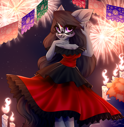 Size: 4000x4091 | Tagged: safe, artist:shinoshai, imported from derpibooru, octavia melody, anthro, candle, catrina (calavera garbancera), cempasúchil, commission, dia de los muertos, sketch, solo