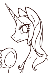 Size: 592x899 | Tagged: safe, artist:maren, imported from derpibooru, pony, unicorn, 2015, bust, celestabellebethabelle, eye clipping through hair, gravity falls, monochrome, old art, ponified, unshorn fetlocks