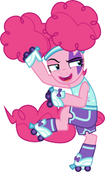 Size: 3000x4909 | Tagged: safe, artist:cloudy glow, imported from derpibooru, pinkie pie, earth pony, pony, scare master, .ai available, absurd resolution, clothes, costume, face paint, female, mare, nightmare night costume, open mouth, pinkie puffs, roller skates, simple background, solo, transparent background, vector