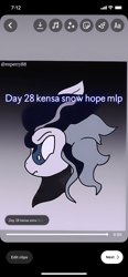 Size: 828x1792 | Tagged: safe, artist:enperry88, imported from derpibooru, snow hope, earth pony, pony, series:kensatober, series:mlp x toni kensa, black background, clothes, dark color, dark gray background, frown, goth, goth pony, gradient background, gray background, grayscale, kensatober, looking at you, monochrome, simple background, splatoon, splatoon 3, toni kensa, white background, zip up