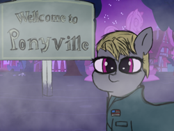 Size: 1280x960 | Tagged: safe, artist:fizzlepopsunset, imported from derpibooru, earth pony, pony, clothes, fog, james sunderland, ponyville, sign, silent hill, solo