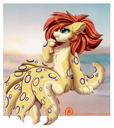 Size: 1280x1439 | Tagged: safe, artist:pridark, imported from derpibooru, oc, oc:sandara cove, monster pony, octopony, octopus, original species, pony, chest fluff, ear fluff, patreon, patreon logo, patreon reward, paws, solo, tentacles