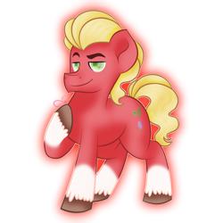 Size: 3500x3500 | Tagged: safe, artist:viviandpurplevivi, imported from derpibooru, sprout cloverleaf, earth pony, pony, g5, hoof on chest, looking at you, male, simple background, smiling, stallion, transparent background