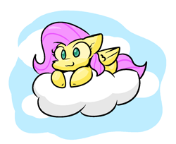 Size: 1213x989 | Tagged: safe, artist:zutcha, imported from derpibooru, fluttershy, pegasus, pony, cloud, cute, female, lying down, lying on a cloud, on a cloud, shyabetes, solo