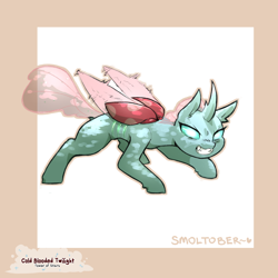 Size: 1200x1200 | Tagged: safe, artist:cold-blooded-twilight, imported from derpibooru, ocellus, changedling, changeling, angry, fangs, female, glare, gritted teeth, looking at you, solo, spread legs, spread wings, spreading, teeth, wings