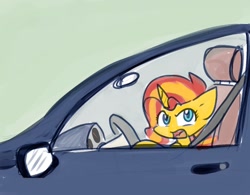 Size: 1006x783 | Tagged: safe, artist:zutcha, imported from derpibooru, sunset shimmer, pony, unicorn, car, driving, female, open mouth, solo