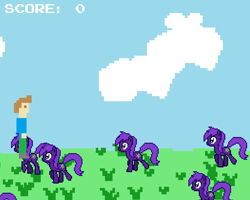 Size: 791x632 | Tagged: safe, imported from derpibooru, oc, oc only, oc:supermarioportal2, human, pony, unicorn, base used, clone, desktop ponies, game screencap, grass, grass field, old oc, pixel art, pony reference, portal (valve), sprite, trosh, trosh: the movie: the game, wheatley