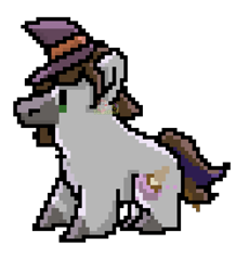 Size: 2355x2697 | Tagged: safe, artist:chamomile_dove, imported from derpibooru, oc, oc only, oc:cj vampire, earth pony, pony, fanart, gift art, hat, pixel art, simple background, solo, transparent background, witch hat