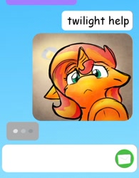 Size: 531x680 | Tagged: safe, artist:zutcha, imported from derpibooru, sunset shimmer, pony, unicorn, female, floppy ears, solo, text message