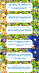 Size: 2048x3830 | Tagged: safe, imported from derpibooru, applejack, lyra heartstrings, princess luna, alicorn, earth pony, pony, applejack's hat, cowboy hat, crown, dialogue, english, event, game screencap, gameloft, hat, horn, jewelry, movie designs, official, regalia, spread wings, text, wings