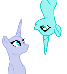 Size: 500x555 | Tagged: safe, artist:existencecosmos188, imported from derpibooru, oc, oc only, pony, unicorn, base, duo, female, horn, mare, simple background, smiling, unicorn oc, upside down, white background