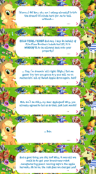 Size: 2048x3707 | Tagged: safe, imported from derpibooru, applejack, flam, flim, starlight glimmer, earth pony, pony, unicorn, applejack's hat, bowtie, cowboy hat, dialogue, dream, english, event, facial hair, female, game screencap, gameloft, hat, horn, male, mare, moustache, official, stallion, text