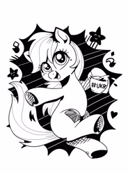 Size: 2875x3900 | Tagged: safe, artist:avui, imported from ponybooru, oc, oc:britannia (uk ponycon), mascot, monochrome, solo, uk ponycon