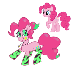 Size: 2500x2500 | Tagged: safe, alternate version, artist:duckchip, imported from derpibooru, pinkie pie, big cat, earth pony, pony, tiger, alternate character, alternate hairstyle, alternate universe, green eyes, paint in hair, paint splatter, simple background, solo, starry eyes, tiger print, white background, wingding eyes