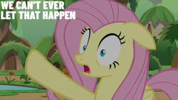 Size: 1920x1080 | Tagged: safe, edit, edited screencap, editor:quoterific, imported from derpibooru, screencap, fluttershy, pegasus, pony, sounds of silence, concerned, female, mare, open mouth, pinpoint eyes, raised hoof, solo, worried