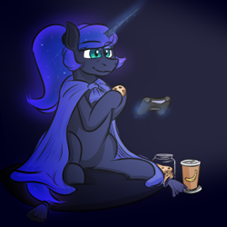 Size: 2000x2000 | Tagged: safe, artist:oldman, imported from derpibooru, princess luna, alicorn, pony, controller, glowing, glowing horn, horn, sketch, solo