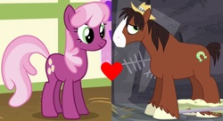 Size: 1600x872 | Tagged: safe, edit, edited screencap, imported from derpibooru, screencap, cheerilee, trouble shoes, earth pony, pony, appleoosa's most wanted, crack shipping, cropped, female, heart, hearts and hooves day, male, mare, shipping, shipping domino, stallion, straight, troublecheer, unshorn fetlocks