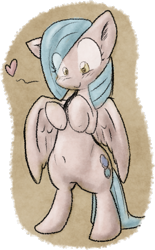 Size: 489x788 | Tagged: safe, artist:zutcha, imported from derpibooru, oc, oc only, oc:cloudy skies (pap), pegasus, pony, belly button, bipedal, female, heart, partial background, pegasus oc, solo