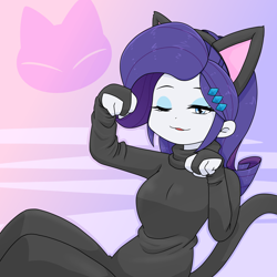 Size: 2000x2000 | Tagged: safe, alternate version, artist:batipin, imported from derpibooru, rarity, cat, human, equestria girls, animal costume, cat costume, clothes, costume, female, one eye closed, open mouth, solo