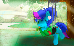 Size: 6052x3774 | Tagged: safe, artist:fededash, imported from derpibooru, oc, oc:sunrise heaven, pony, argentina, buenos aires city, crepuscular rays, cute, day, effects, glass, happy, resistencia brony, tree