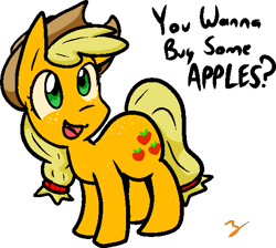 Size: 528x473 | Tagged: safe, artist:zutcha, imported from derpibooru, applejack, earth pony, pony, butt freckles, buy some apples, female, freckles, mare, open mouth, simple background, solo, standing, talking, transparent background