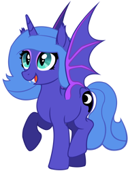 Size: 6102x8000 | Tagged: safe, artist:laszlvfx, artist:starshade, imported from derpibooru, princess luna, bat pony, absurd resolution, base used, female, horn, mare, open mouth, raised hoof, simple background, solo, species swap, transparent background, wings