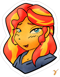 Size: 488x630 | Tagged: safe, artist:zutcha, imported from derpibooru, sunset shimmer, human, equestria girls, bust, female, outline, simple background, solo, transparent background, white outline