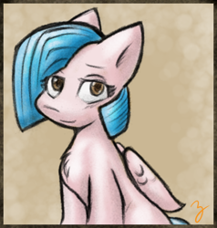 Size: 700x735 | Tagged: safe, artist:zutcha, imported from derpibooru, oc, oc only, oc:cloudy skies (pap), pegasus, pony, fanfic:the last pony on earth, ponies after people, female, mare, pegasus oc, sitting, solo, wings